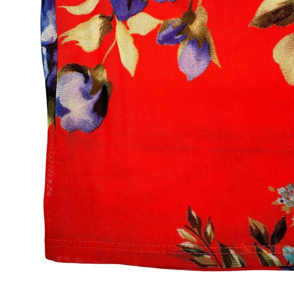 Red Floral Print Mesh Dress (S) - Picture 5 of 8
